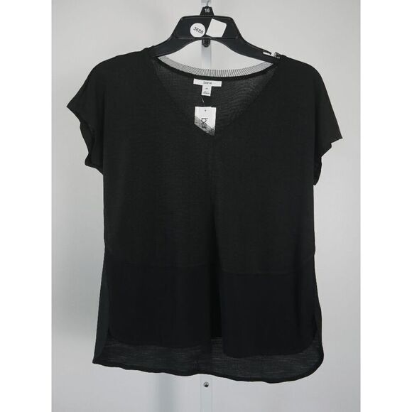 Bar III Women's V-Neck Mixed-Media Mesh Top Black PS - Picture 2 of 8